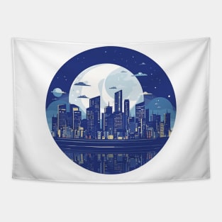 Modern City Skyline Landscape At Night Discovery Tapestry