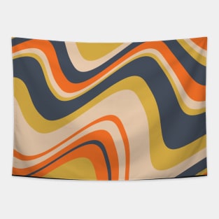 Retro Wavy Lines - Orange, Navy, Yellow, Beige Tapestry