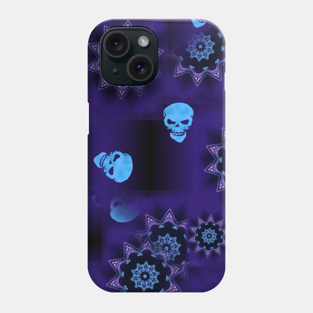 Blue Glow Skull Mandala - Goth Fashion - emo, punk, halloween, hippie, boho, bohemian Phone Case by Wanderer Bat