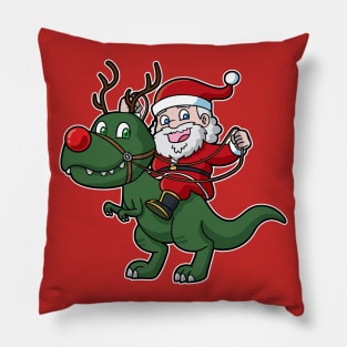 Santa Claus Riding T Rex Dinosaur Christmas Pillow