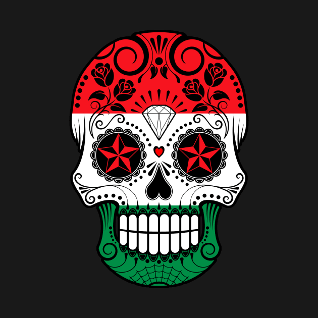 Hungarian Flag Sugar Skull with Roses by jeffbartels