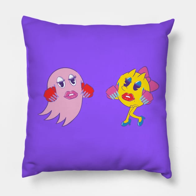 Gamer Girl vs Ghost (Pink) Pillow by Shining Glimmer