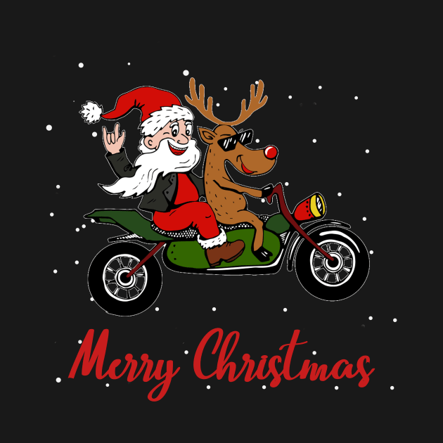 Funny Santa & Reindeer Motorcycle Biker Christmas by TeeSky