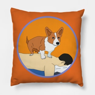 Cute Corgi giving back massage Pillow