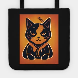 cat halloween orange baseboll Tote