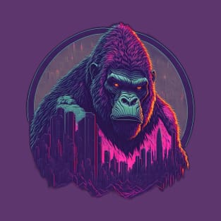 Vaporwave Gorilla Overlooking City T-Shirt