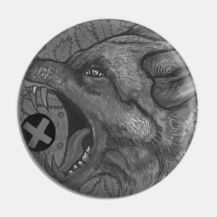 Black and white angry wolf Pin