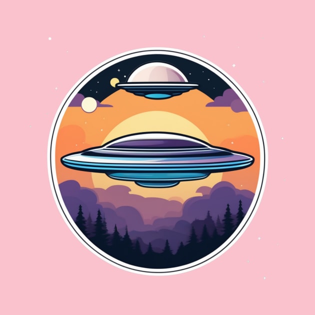 Two UFO flying saucer over trees by AhmedPrints