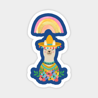 Bohemian Llama Rainbow and Flowers Magnet