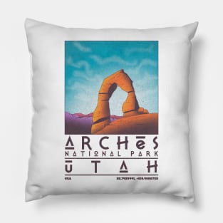 Arches, Utah, USA, Retro Travel Poster Pillow
