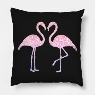 Light Pink Purple Ombre Faux Glitter Flamingos Silhouette Pillow