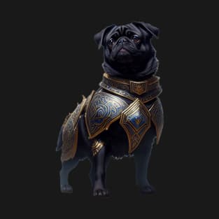 Mighty Black Pug in Heavy Mythical Armor T-Shirt