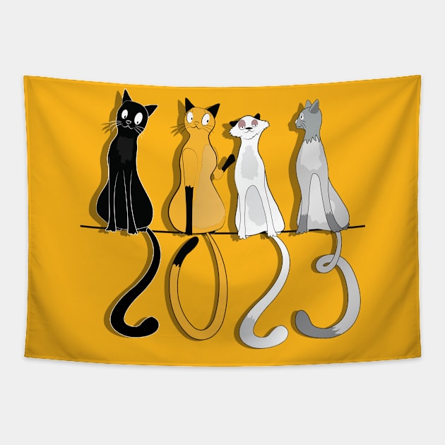 2023 Happy New Year Cats Tapestry by ArticArtac