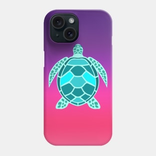 Turquoise Teal Green Sea Turtle on Neon Pink and Purple Ombre Background Phone Case