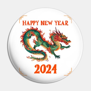 Fantasy Dragon: Happy New Year 2024 in Green, Orange, Red & Yellow! Pin