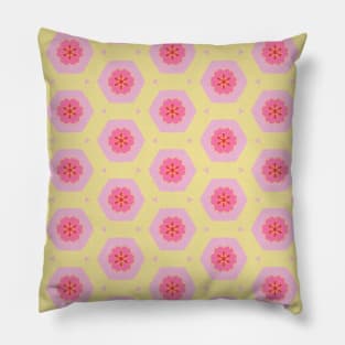 Trippy vintage sixties yellow and pink flower pattern Pillow