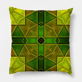 Mosaic Kaleidoscope Flower Yellow and Green Pillow