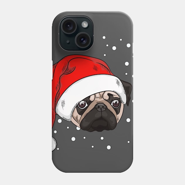 Cute pug in christmas hat Phone Case by TorriPhoto