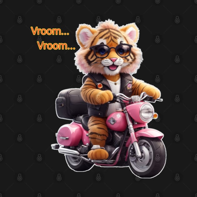 cute tiger with sunglasses raiding pink bike funny by sukhendu.12