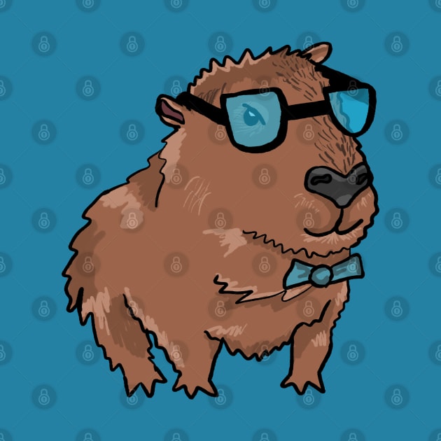 Capybara with bow tie and glasses by RoserinArt