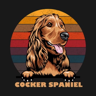 Cocker Spaniel distressed retro sunset dog face design T-Shirt
