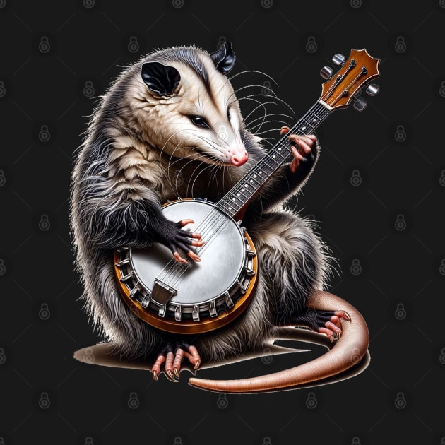 Opossum playing a banjo by WorldByFlower