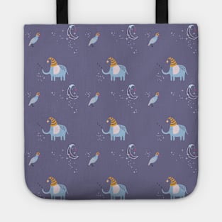 Pattern with cute sleeping elephant, bird and moon Tote