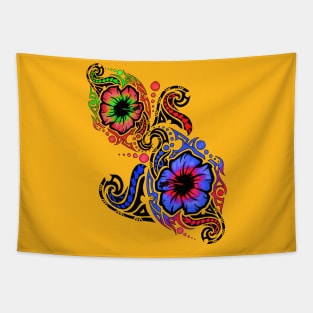 Red and Blue Hibiscus Flower Tribals Tapestry