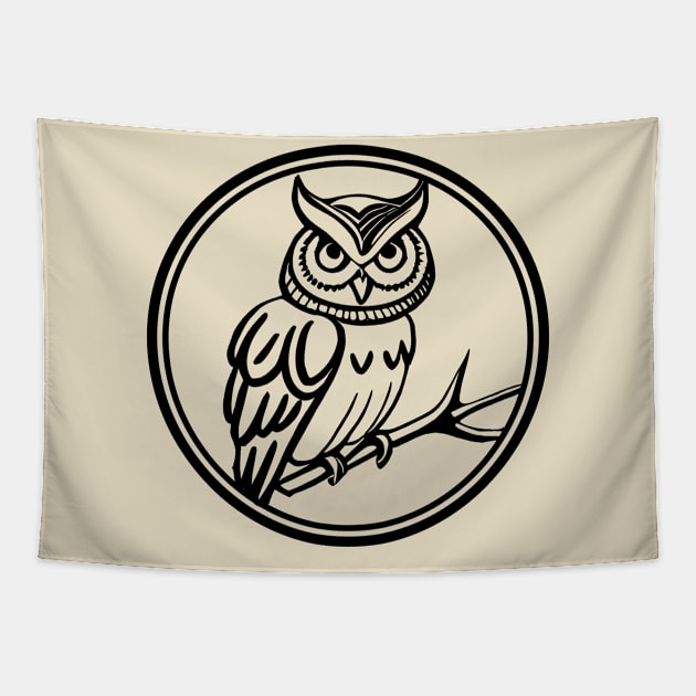 Good Ol Owl Patch with Black Outline - If you used to be a Owl, a Good Old Owl too, you'll find the bestseller critter patch design perfect. Tapestry by SeaStories