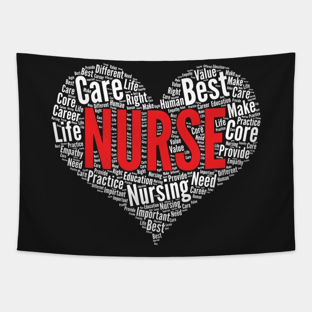 Nurse Heart Shape Word Cloud RN Nursing product Tapestry by theodoros20