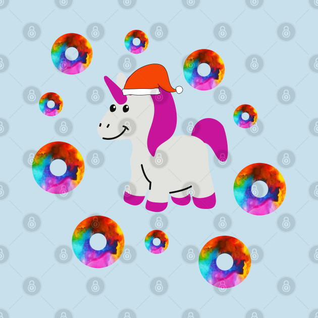 Disover Christmas Unicorn and Rainbow Donuts - Xmas Unicorn - T-Shirt