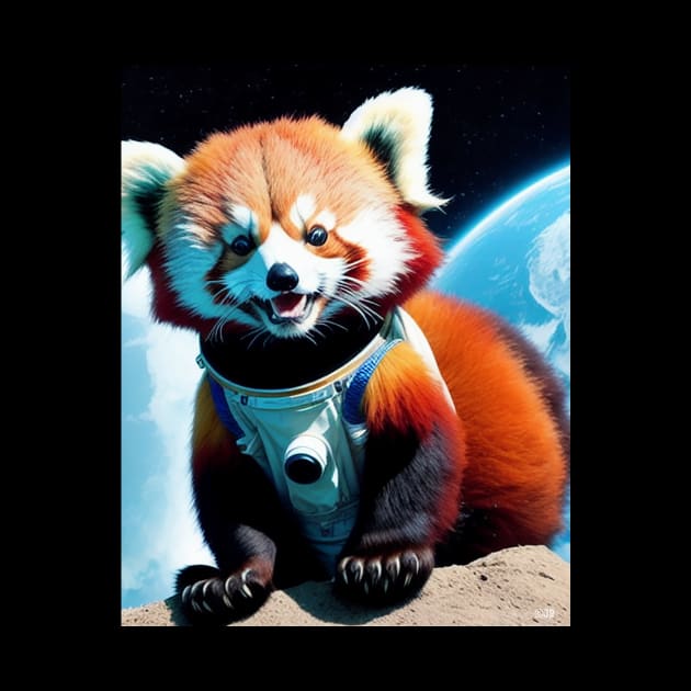 Happy Red Panda Spaceman Artwork by Pickledjo