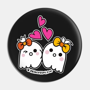 kawaii two ghosts cute spooky ghost illustration, happy halloween Pin