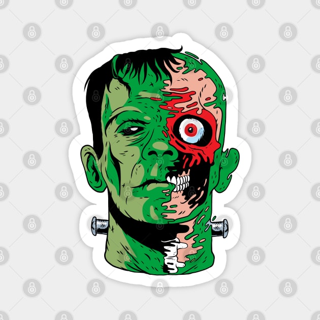 Green Zombie Undead Frankenstein Monster Comic Book Style Magnet by OrionLodubyal