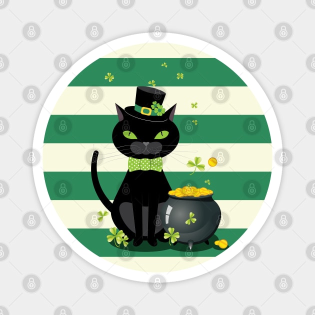 Black cat with shamrock Magnet by AnnArtshock