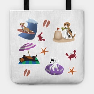 Dogs being cute at the beach pattern and sticker pack Tote