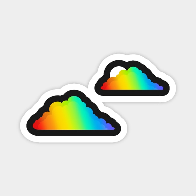 Graphic Rainbow Clouds on Black Magnet by PaperRain