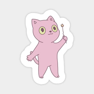 Cute pink cat illustration magic wand Magnet