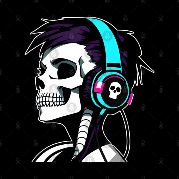 Girl Skull With Headphones, Violet, light blue | Listening Music by General Corner