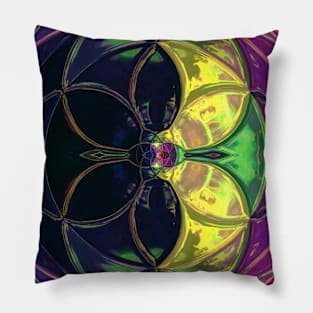 Mosaic Kaleidoscope Flower Purple Yellow and Green Pillow