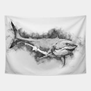 GREAT WHITE SHARK Fine Art Sketch Drawing for the Ocean and Animal Lovers Tapestry