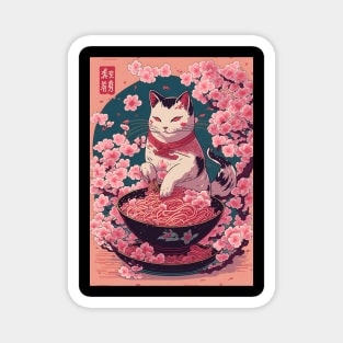 Japanese Cat in a Peach Blossom Garden Magnet