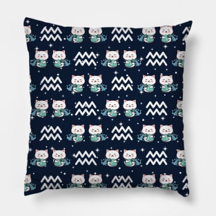 Aquarius Zodiac Cat Pattern Pillow