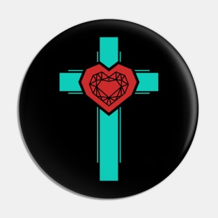 The cross of Christ and the diamond heart Pin