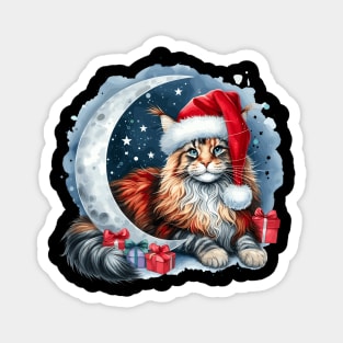 Maine Coon Cat On The Moon Christmas Magnet