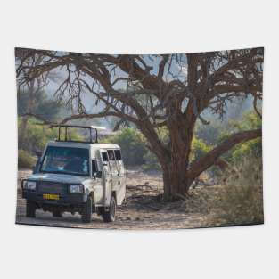 Namibia. Safari Vehicle under the Tree. Tapestry