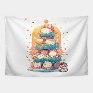 Kawaii Lazy Sleeping Cats Catmas Tree Cat Christmas Tapestry