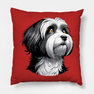 Stunning and Cool Havanese Monochrome and Gold Portrait for Father's Day Pillow