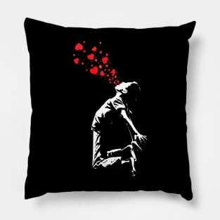 Street Art Drawing Boy wit Hearts Pillow