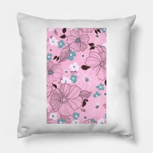 Beautiful drawing flowers leaves Purple Pink Watercolor Seamless Abstract pattern Floral Pillow